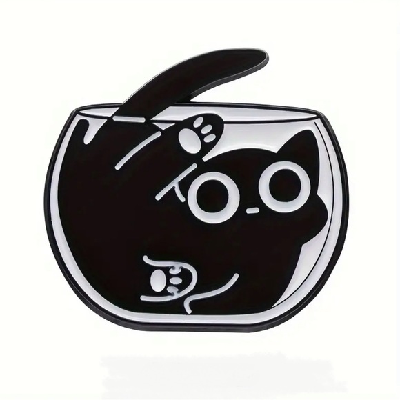 3/$15 Cat Bowl Enamel Pin Brooch - Picture 2 of 5